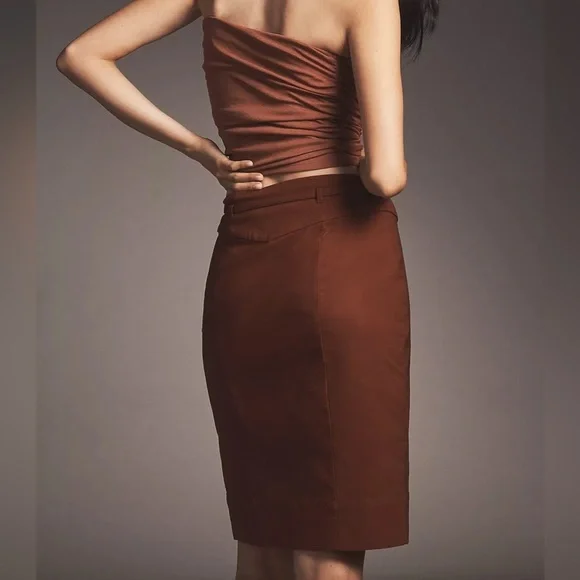 NWT By Anthropologie Size XL Belted Pencil Skirt Brown - Picture 4 of 13
